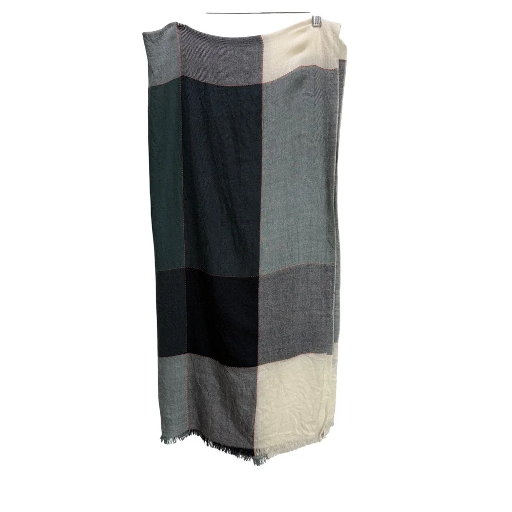 COS Wool Challis Oversized Scarf Grey EUC Colorblock Plaid Patchwork  Luxury OS